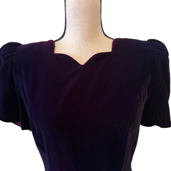 Vtg Niki Originals Purple Velvet and Satin Romantic Dropped Waist Dress Sz 6 - Picture 3 of 16